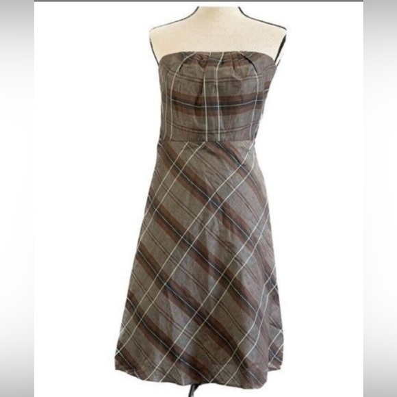 Banana Republic Brown & Black plaid strapless dress size 12 - Picture 2 of 7